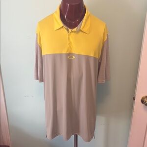Oakley Yellow and Tan Polo Shirt with Color Block Design